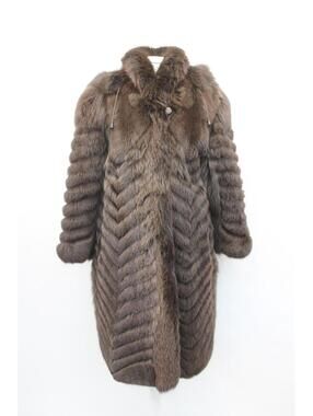 Excellent Brown Fox Fur Coat Jacket Women Woman Size 6-8 S-M W/Hood